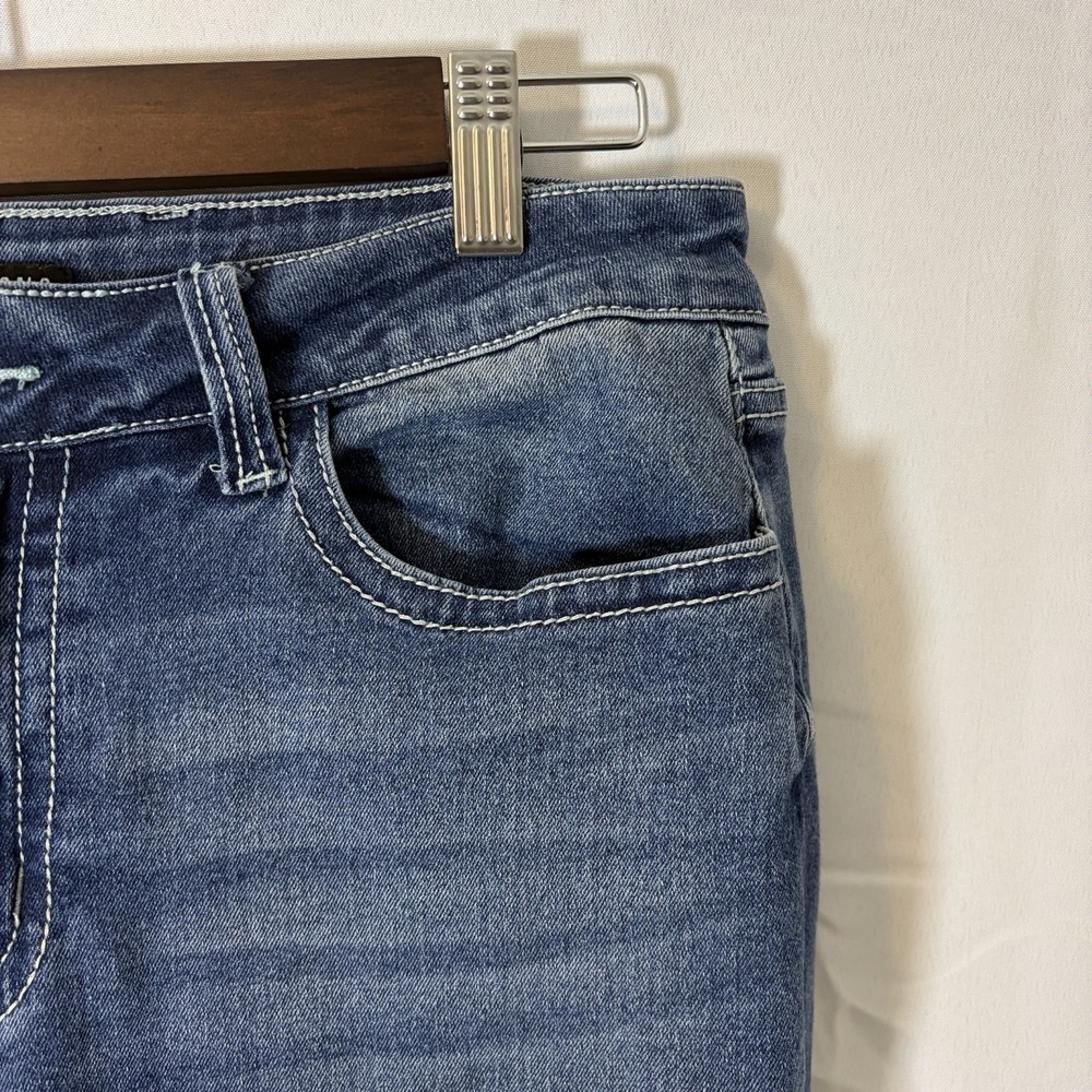 Flamingals Flared Jeans Womens Sz L (32x32) Mid Rise Side Seam Detail Stretch - Picture 3 of 14